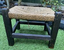 Vintage Arts & Crafts Style Wooden  Woven Seagrass Footstool Childs Stool