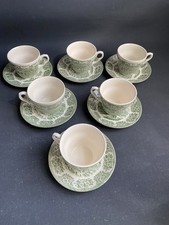 6 x CUPS & SAUCERS "OLD INNS SERIES" Green English Ironstone Tableware