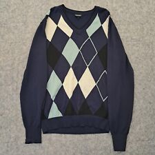 Galvin Green Jumper Mens Extra Large V Neck Blue Wool Blend Argyle Diamond Golf