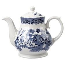 CHURCHILL China SANDRINGHAM Geogria TEAPOT White/Blue WILLOW 850ml 4-Cup England
