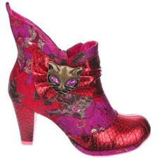 Irregular Choice MIAOW RED Block Heel Chelsea Ankle Boots Shoes
