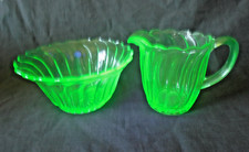 Bagley Carnival Uranium Green Glass Sugar Basin & Milk / Cream Jug