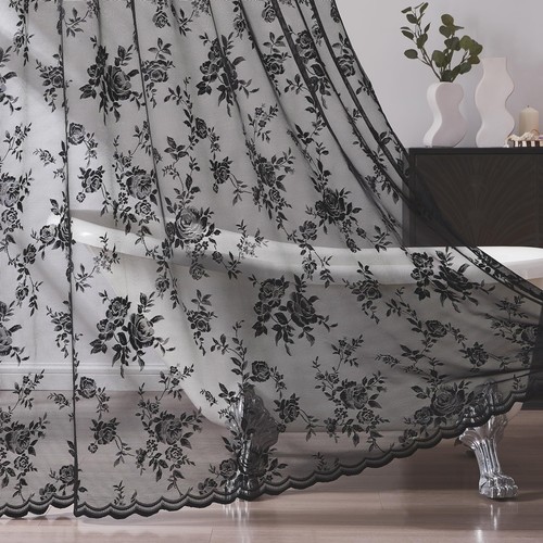 Black lace shower curtain - black,