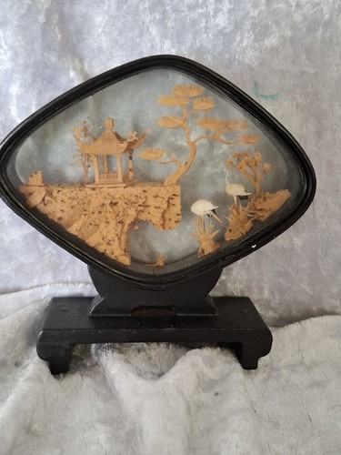 Chinese cork carving diorama - chinese,