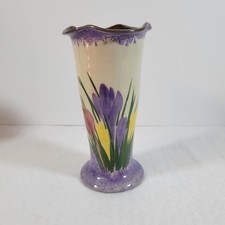 Vintage Longpark Pottery Torquay Art Deco Vase Crocus Pattern Hand Painted 6"