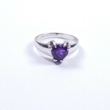 Amethyst Diamond ring 9 carat white gold heart shaped solitaire 