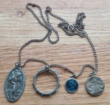 Vintage Silver Tone Necklace 2 X St Christopher Pope John Rosary Ring Christian