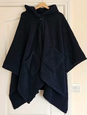 Cozee Home Faux Sherpa Hooded Cape Wrap, Navy, One Size