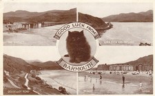 Barmouth. Multi-view sepia postcard. Valentine. Has wear. Written & posted
