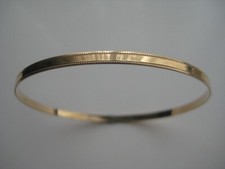 Gold Slave Bangle 9 Carat Yellow Gold 4mm With Elegant Beaded Border