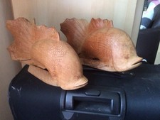 Pair of  Vintage Hand Carved Wooden Fish Ornament