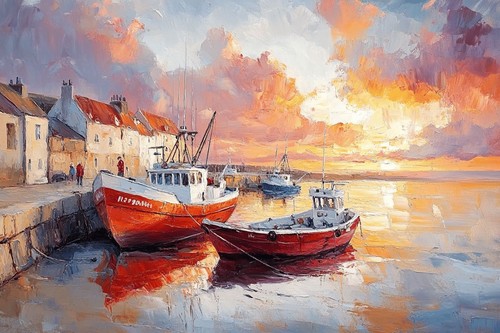 Seaside seascape fishing boats - seascape,