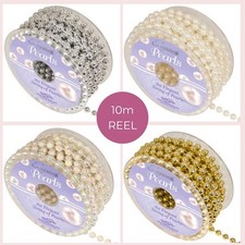 8mm Pearl Bead on a String 10m Reel Chain Round Trim Ribbon