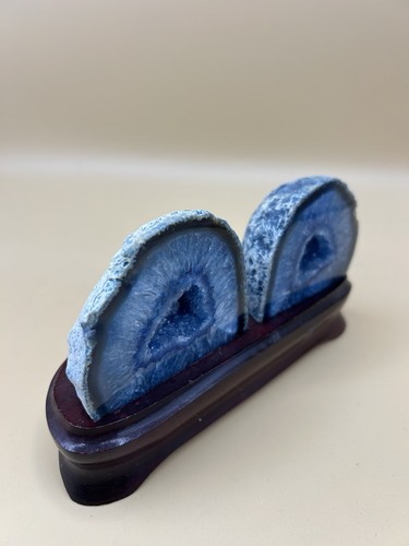 Blue agate geode bookends - blue,