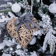 Grey Natural Wicker Rustic Wooden Heart Christmas Tree Hanging Decoration Large