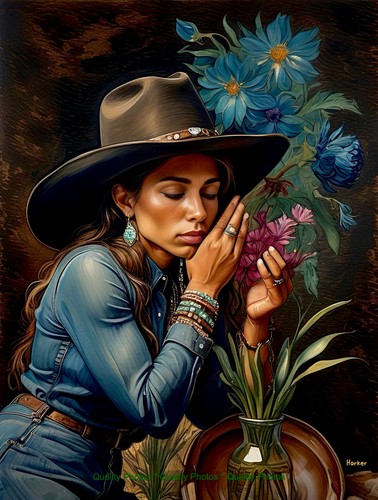 Cowgirl closed eyes flowers - closed, eyes,