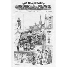 Scenes at a Village Fair; Coconut Shy, Shooting Gallery etc - Antique Print 1887