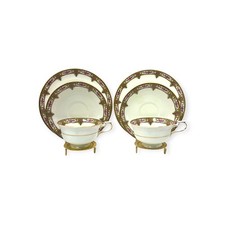 Vintage Adderley Old Ivory Bone China Tea for Two 2 Trios (Cups, Saucers, Plate)