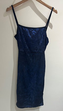 Dress Size 8 PLT Blue Velvet Sleeveless Open Back Mini Party Christmas Going Out