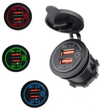 12V Car Lighter Socket Dual USB QC3.0 Ports Fast Charger Power Adapter
