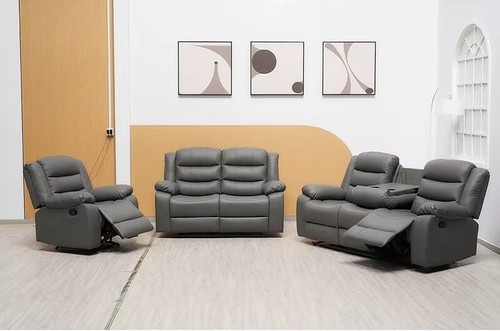 Grey leather manual recliner - leather,