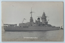RPPC French Battleship Strasbourg 1930s Real Photo Postcard Naval Warship