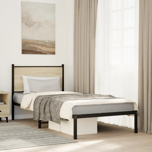 Walplus sonoma oak metal bed - walplus,