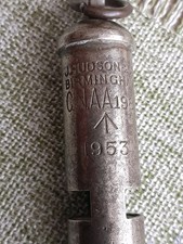 J HUDSON & CO MILITARY WHISTLE C.N.AA 1981 BROAD ARROW 1953 COLLECTOR DISPLAY