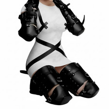 Real Leather BDSM Arm & Leg Binder Restraint Bondage Harness Slave Pet Crawler