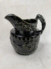 Arthur Wood England Vintage Jug Vase Green Black Floral 24cm Retro Pottery