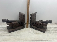 Vintage Pair Of Carved Wooden Cannon Bookends Desk Study Office Decor Free Post