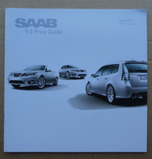 Saab 9-3 Saloon Sportwagon 9-3X Convertible price guide brochure 2011. Near Mint