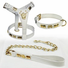 STAFFORDSHIRE BULL TERRIER DOG HARNESS* COLLAR & CHAIN LEAD COMBO SET BRASS FIT