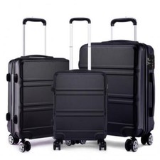 K1871-1L - Kono ABS Sculpted Horizontal Design 3 Piece Suitcase Set - Black