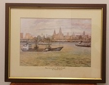Frank Green The Liverpool Waterfront From Seacombe Watercolour Print Framed