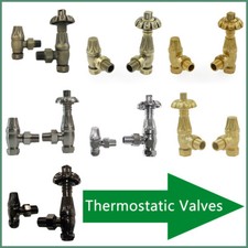 Traditional Thermostatic TRV Antique Design Angled Radiator Rad Valves Pair