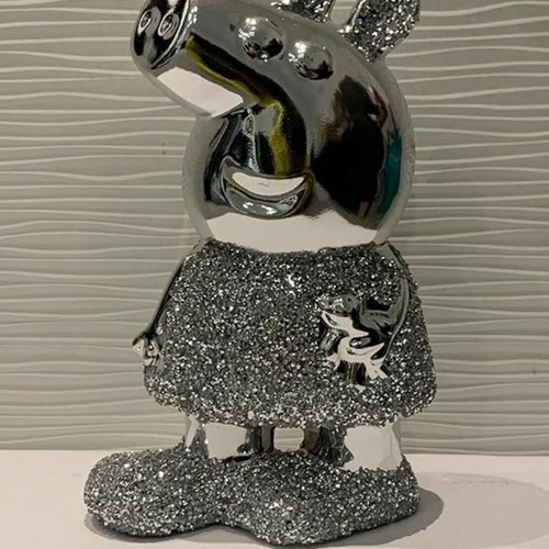 Silver pig statue sparkle - statue,