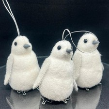 Set of 3 Adorable Snowy Fuzzy Baby Penguins Christmas Tree Ornaments Decorations