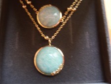 Natural Stone Blue Amazonite Bracelet & Necklace Set. 18k gold pated chain.