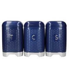 KitchenCraft Set of 3 Tea Coffee Sugar Canisters Jars Navy Vintage Storage