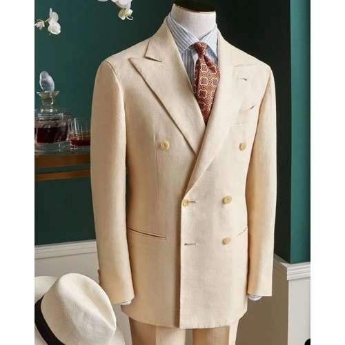 Linen men suit cream - linen,