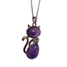 Cat Pendant Amethyst Crystal Gemstone 24" Chain Necklace New Bohemia Jewellery