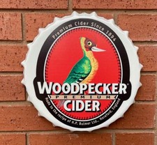 WOODPECKER CIDER METAL BOTTLE TOP WALL SIGN 30cm VINTAGE RETRO MAN CAVE