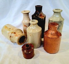 Vintage Antique Small Glazed Stoneware Jars. Job Lot x 6 Various Sizes