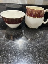 Crownford Burslem Gold And Burgundy 4938 Large Creamer And Sugar Bowl.