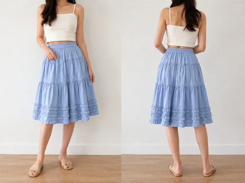 Women blue tiered - blue, midi