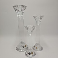 BOHEMIA Crystal Glass Lead Sklarny Candle Holder Stick Set 3 Diamond Gem