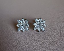Diamonique Sterling Silver Cz Flower Stud Earrings