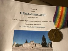 WW1 Victory Medal KIA 1914 Squaire 1st Cameron Highlanders Edinburgh Scotland