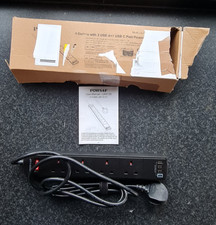 POWSAF UK613D 4 Way Extension Lead Power Strip 13A 3250W Surge Protector with 3